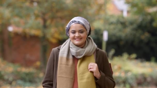 Muslim Woman In Urban Park — Stock Video