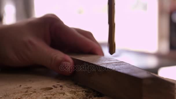 Blocco di legno di perforazione — Video Stock