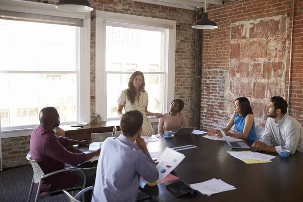 Zakenvrouw permanent inspelen op Boardroom Meeting — Stockfoto