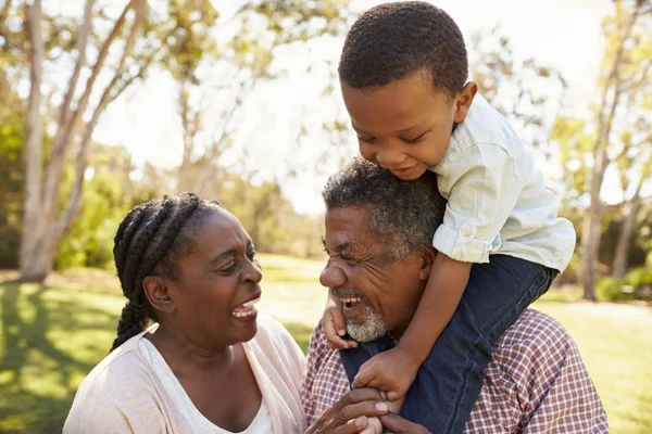 Grand-parents et petit-fils dans le parc — Photo