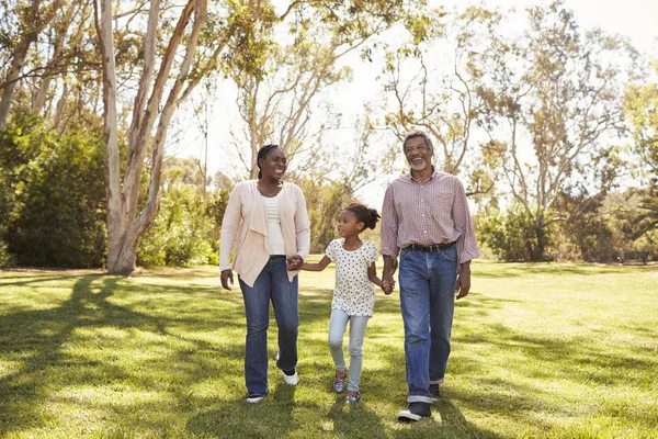 Grand-parents et petite-fille dans le parc — Photo