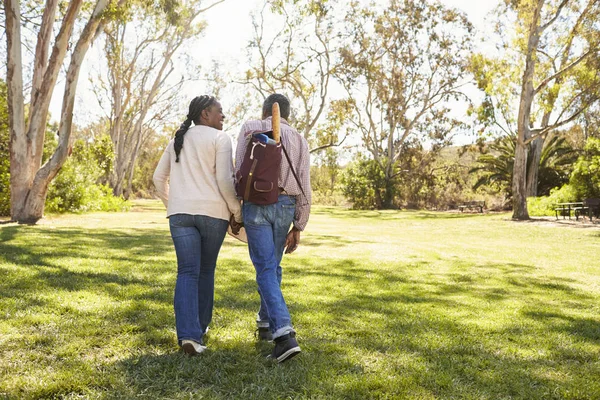 Maturo coppia andando su picnic — Foto Stock