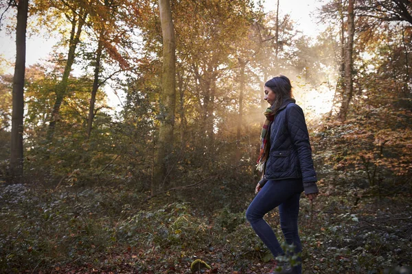 Donna nella foresta autunnale — Foto Stock