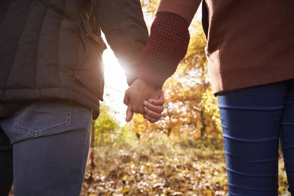 Mladý pár, drželi se za ruce na procházce — Stock fotografie