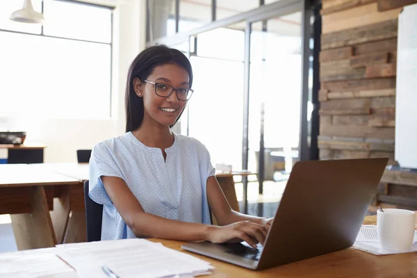 Frau benutzt Laptop — Stockfoto