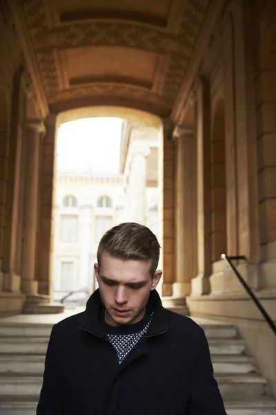 Young Man Standing By Steps — Stock Photo, Image