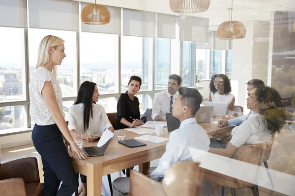 Empresária lidera reunião — Fotografia de Stock