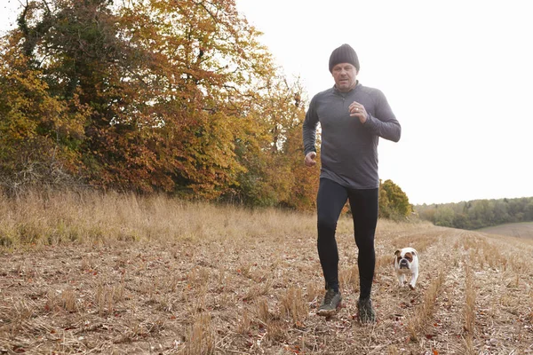 Hombre corriendo alrededor del campo de otoño —  Fotos de Stock