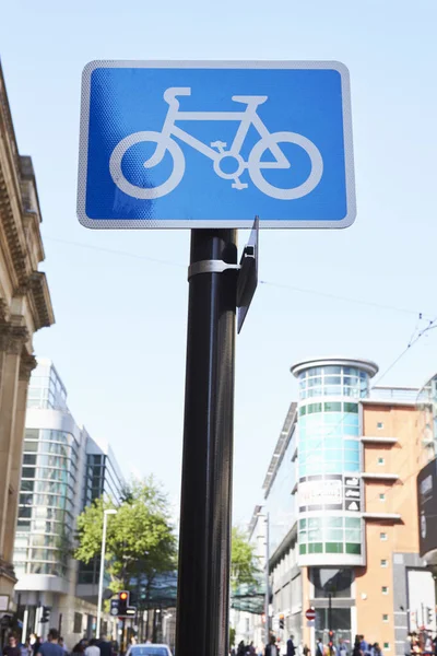 Cykla rutten tecken i Manchester — Stockfoto