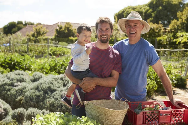 Miembros de la familia en el jardín rural — Foto de Stock