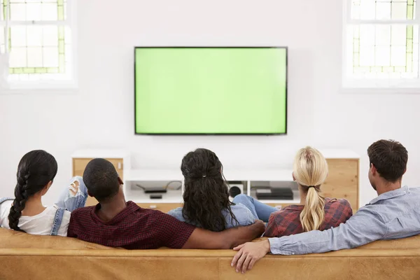 Друзья смотрят телевизор — стоковое фото