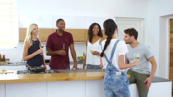 Freunde beim gemeinsamen Abendessen zu Hause — Stockvideo