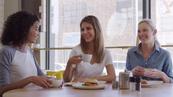 Встреча подруг в кофейне — стоковое видео