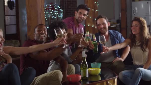 Amis adultes portant un toast à la fête — Video