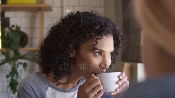 Reunión de amigas en cafetería — Vídeos de Stock