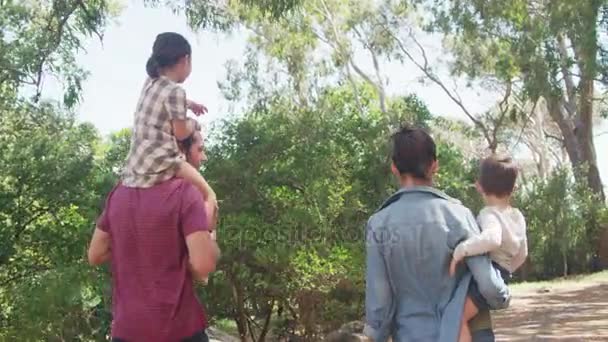 Ormanın içinde yürümek aile — Stok video