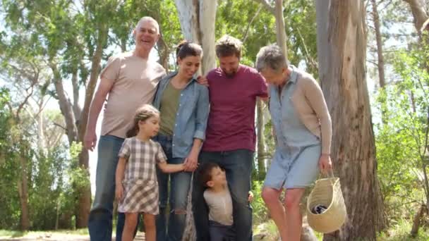 Сім'я на прогулянці в сільській місцевості — стокове відео