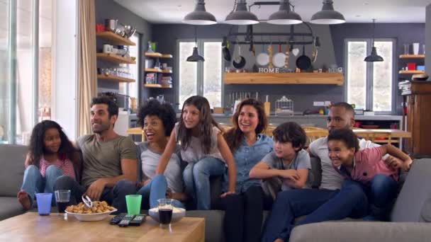 Två familjer titta på sport — Stockvideo