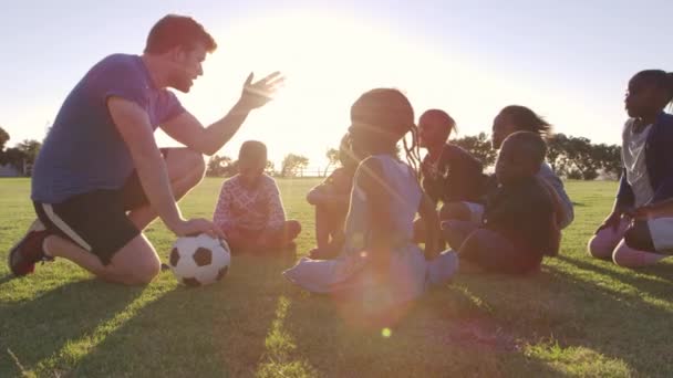 Niños y maestros sentados en el campo — Vídeos de Stock