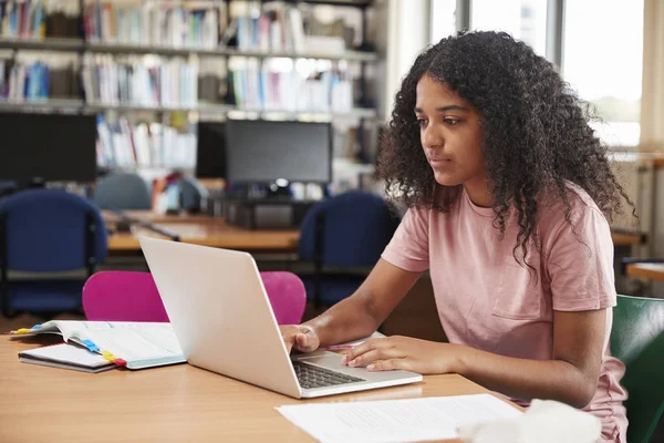 Kvinnlig Student arbetar på Laptop — Stockfoto