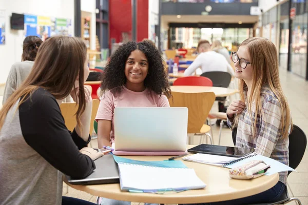 Vrouwelijke studenten werken In gemeenschappelijke ruimte — Stockfoto