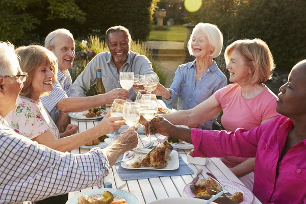 Gli amici anziani che fanno i toast — Foto Stock