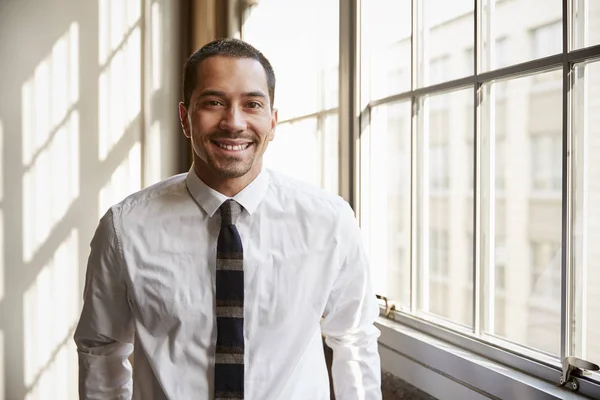 Young Hispanic Businessman Smiling Camera Close — Stock Photo, Image