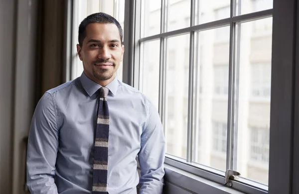 Young Hispanic Business Man Smiling Camera — Stock Photo, Image