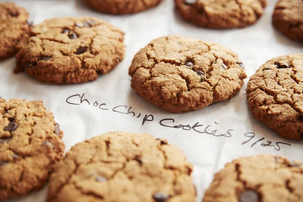 Display Freshly Baked Choc Chip Cookies Coffee Shop — Stock Photo, Image