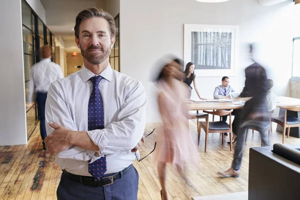 Portrait Middle Aged White Man Busy Modern Workplace — Stock Photo, Image
