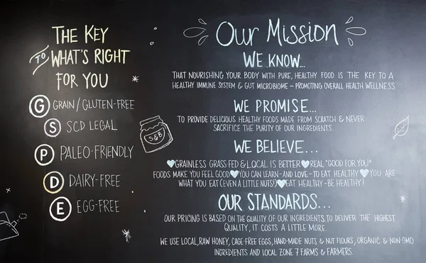 在咖啡店展示品牌价值的黑板 — 图库照片