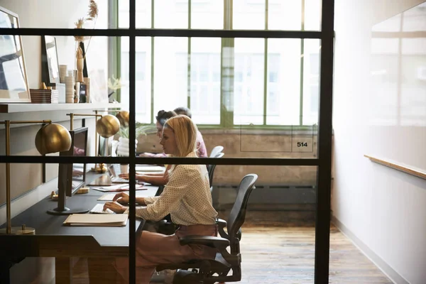 Business Team Dat Werkt Een Office Cabine Close — Stockfoto