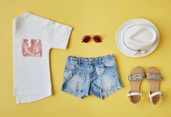 Flat Lay Shot Female Summer Clothing — Stock Photo, Image