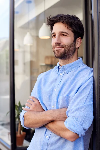 Portrait Male Owner Standing Coffee Shop — Stock Photo, Image