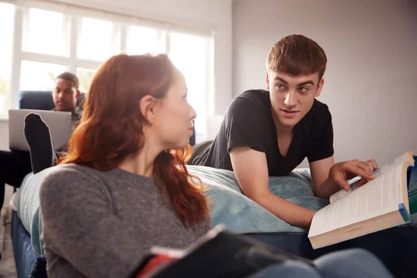 Grupa Studentów Wspólnym Domu Sypialnia Studiowanie Razem — Zdjęcie stockowe