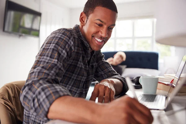 Two Male College Students Shared House Bedroom Studying Together — Stock Photo, Image