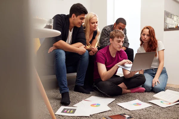 Grupp Högskolestudenter Lounge Shared House Studera Tillsammans — Stockfoto