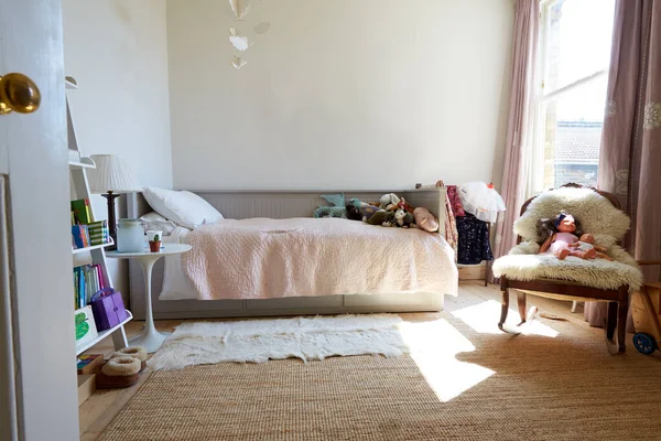 Intérieur Vide Chambre Jeunes Filles Avec Bureau Stockage — Photo