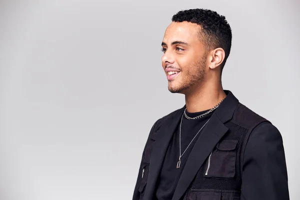 Studio Portrait Smiling Young Man Skin Pigmentation Disorder Looking Camera — Stock Photo, Image