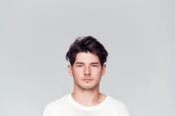 Studio Portrait Young Man Serious Expression Looking Camera — Stock Photo, Image