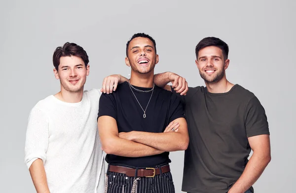 Group Studio Portrait Multi Cultural Male Friends Smiling Camera Together — Stock Photo, Image