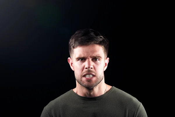 Head Shoulders Studio Shot Angry Man Shouting Camera — Stock Photo, Image