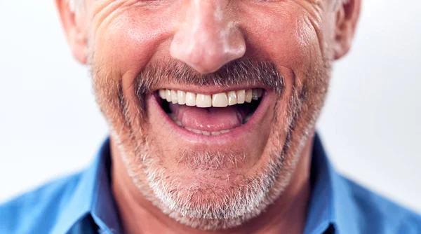 Closure Mouth Laughing Mature Man Studio — стоковое фото
