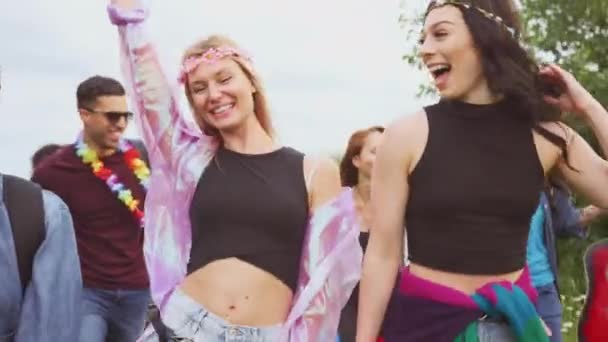 Bir Grup Genç Arkadaş Kamp Malzemelerini Ağır Çekimde Çekilen Müzik — Stok video