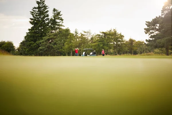 Alacsony Szögű Lövés Pár Buggy Játszik Kerek Golf — Stock Fotó