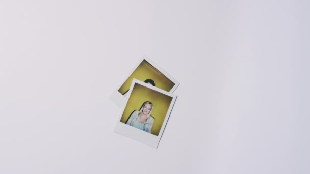Flat Lay Shot Instant Film Photos Young Men Women Being — Stock Video