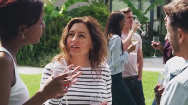 Çok Kültürlü Arkadaşlardan Oluşan Bir Grup Bahçede Dinlenip Birlikte Şarap — Stok video