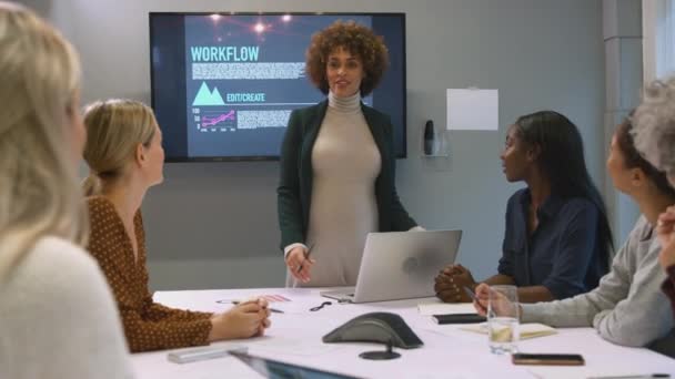 Table Dans Bureau Moderne Groupe Femmes Affaires Diverses Ont Une — Video