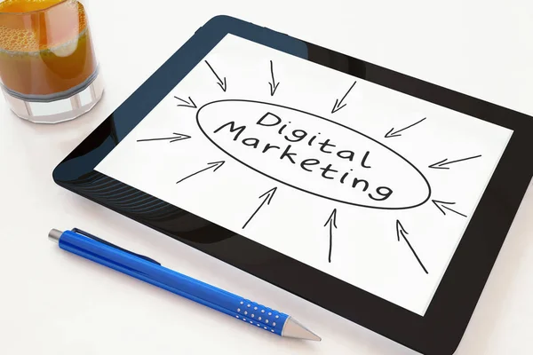 Digitales Marketing Textkonzept Auf Einem Mobilen Tablet Computer Auf Dem — Stockfoto