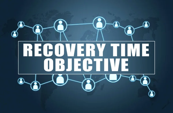 Recovery Time Objective Tekstconcept Blauwe Achtergrond Met Wereldkaart Sociale Iconen — Stockfoto
